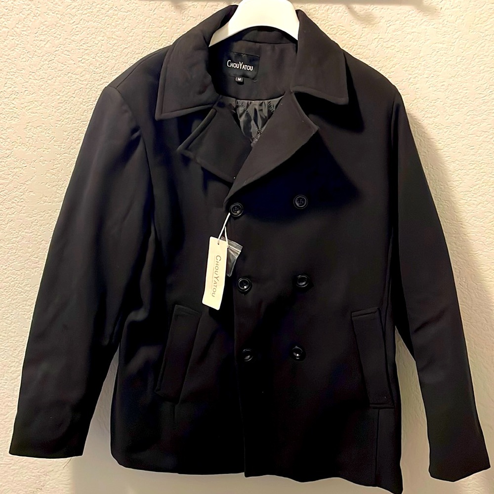 ChouYatou Men's Peacoat-Size Medium